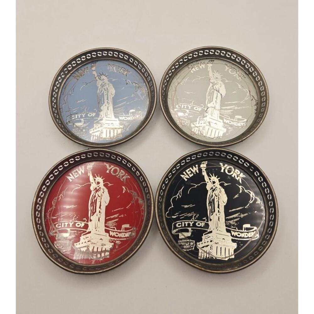 Mid-Century VTG Metal New York Coasters OTY Four